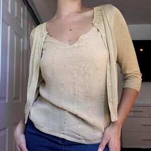 Vintage Willi Smith Metallic Knit Tank & Cardigan Set (Sewn Together One Piece)